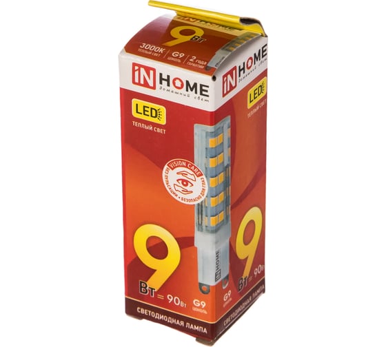 Светодиодная лампа IN HOME LED-JCD-VC 9Вт 230В G9 3000К 810Лм 4690612019925