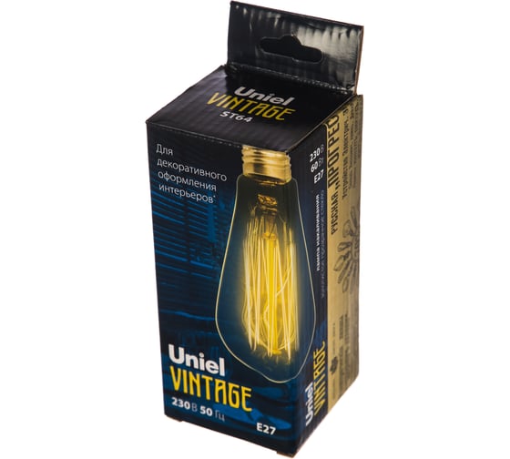 Лампа накаливания Uniel Vintage. Форма конус IL-V-ST64-60/GOLDEN/E27 VW02 UL-00000482