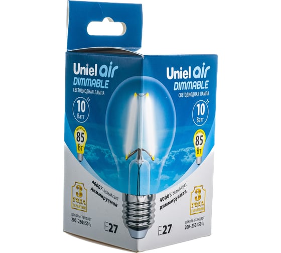 Светодиодная лампа Uniel Форма А Серия диммируемая Air LED-A60-10W/4000K/E27/CL/DIM UL-00005182