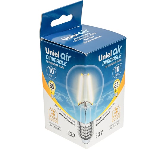 Светодиодная лампа Uniel Форма А диммируемая Серия Air LED-A60-10W/3000K/E27/CL/DIM GLA01TR UL-00005181