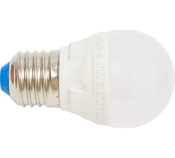 Светодиодная лампа Uniel Форма шар, матовая. Серия ЯРКАЯ LED-G45 7W/WW/E27/FR UL-00002420