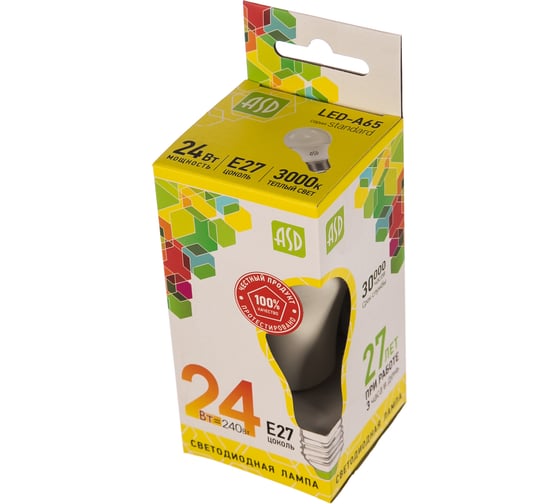 Лампа ASD сд LED-A65-std 24Вт 230В Е27 3000К 2160Лм 4690612014265