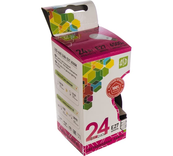 Лампа ASD сд LED-A65-std 24Вт 230В Е27 6500К 2160Лм 4690612014289