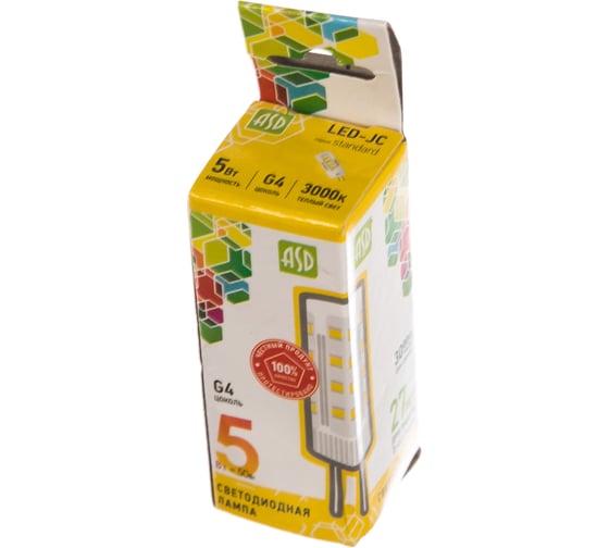 Лампа ASD сд LED-JC-std 5Вт 12В G4 3000К 450Лм 4690612004655