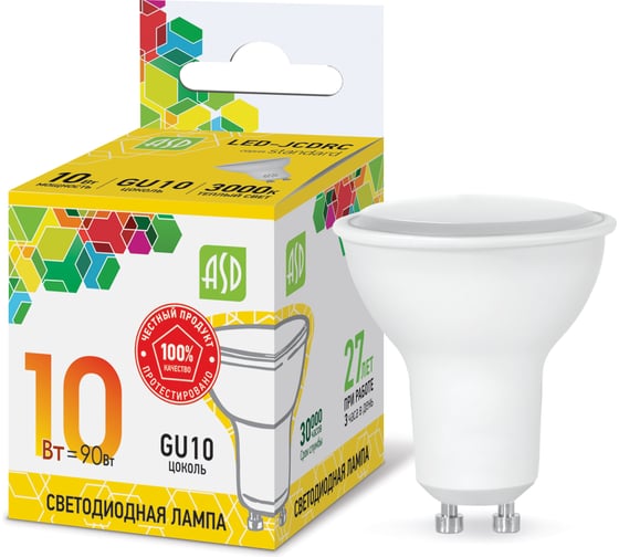 Лампа ASD сд LED-JCDRC-std 10Вт 230В GU10 3000К 900Лм 4690612015897