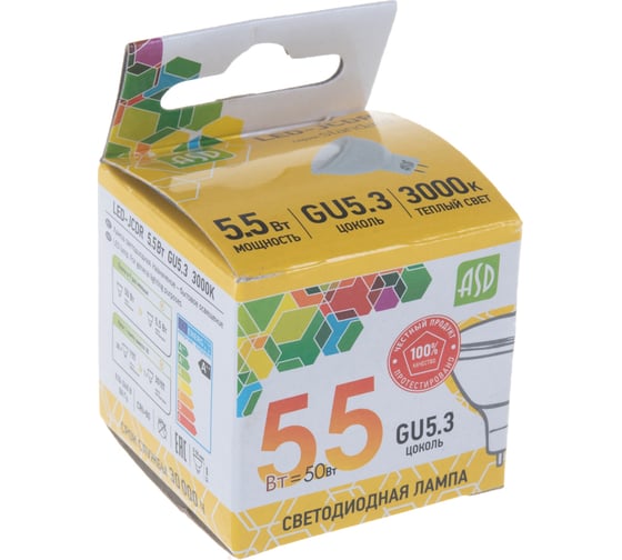 Лампа ASD сд LED-JCDR-std 5.5Вт 230В GU5.3 3000К 495Лм 4690612002262