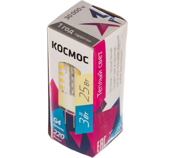Светодиодная лампа КОСМОС LED 3Вт 220В G4 3000К 482438 LksmLED3wJCG4220v30
