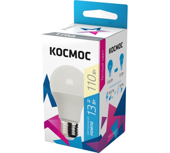 Светодиодная лампа КОСМОС LED A60 13Вт 220В E27 3000К Lksm_LED13wA60E2730 433797 1