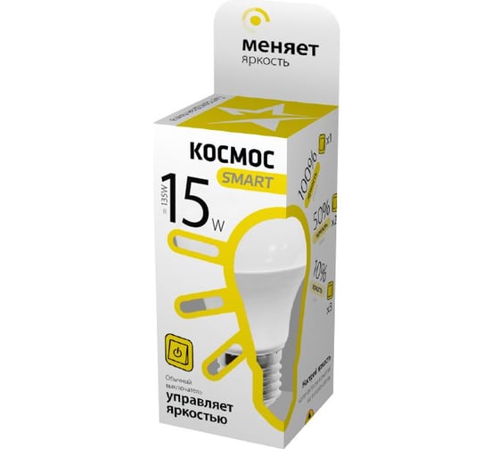 Светодиодная лампа КОСМОС LED A60 15Вт грушевидная 220В E27 3000К Smart LksmLEDSD15wA60E2730 495459