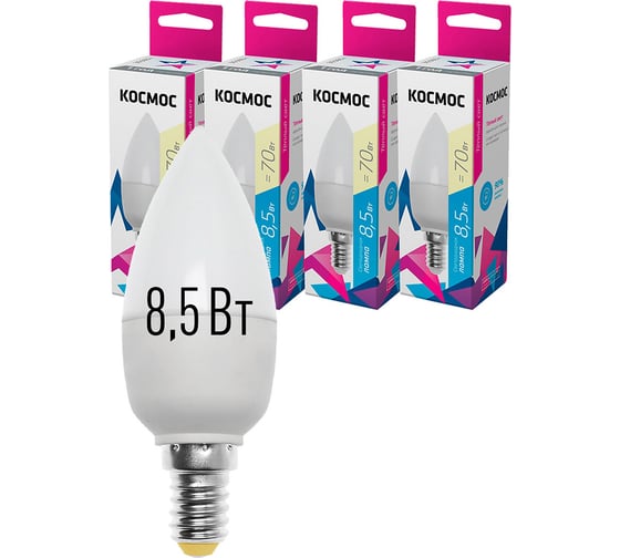 Светодиодная лампа КОСМОС LED 8.5Вт Свеча 220В E14 3000К LkecLED8.5wCNE1430