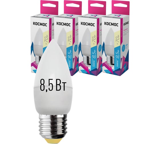 Светодиодная лампа КОСМОС LED 8.5Вт Свеча 220В E27 3000К LkecLED8.5wCNE2730