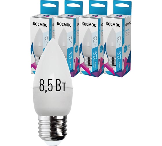 Светодиодная лампа КОСМОС LED 8.5Вт Свеча 220В E27 4500К LkecLED8.5wCNE2745 478690