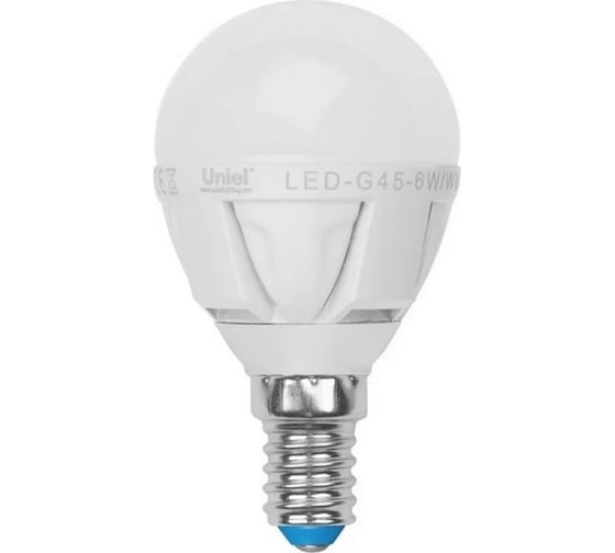 Светодиодная лампа Uniel LED-G45-6W/WW/E14/FR/DIM ALP01WH пластик 08696