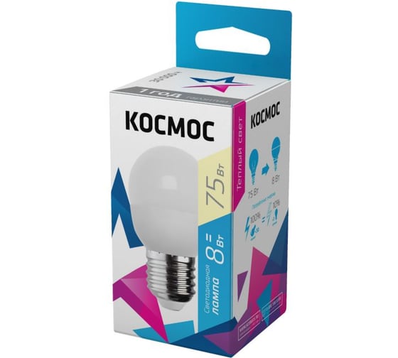 Светодиодная лампа КОСМОС LED GL45 8Вт 220В E27 3000К Lksm_LED8wGL45E2730 478683