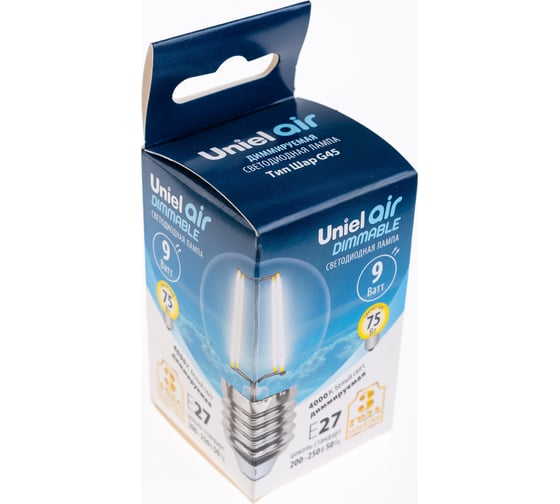 Диммируемая светодиодная лампа Uniel Форма шар Серия Air LED-G45-9W/4000K/E27/CL/DIM GLA01TR UL-00005194