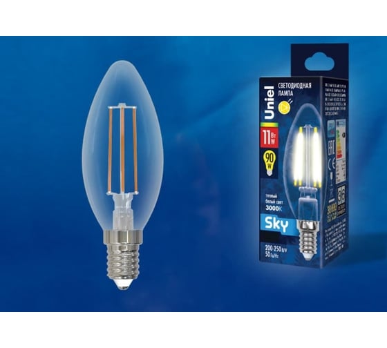 Светодиодная лампа Uniel Форма свеча Серия Sky LED-C35-11W/4000K/E27/CL PLS02WH UL-00005167