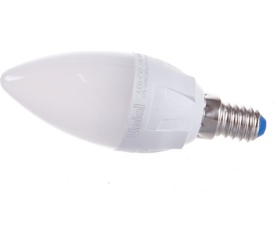 Светодиодная лампа Uniel Форма свеча, матовая. Серия ЯРКАЯ LED-C37 7W/WW/E14/FR PLP01WH UL-00002413