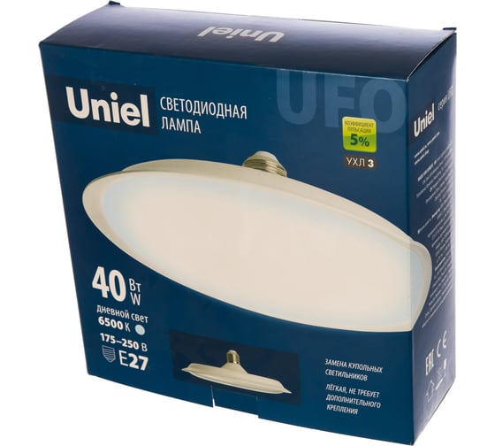 Светодиодная лампа Uniel Форма UFO, матовая LED-U220-40W/6500K/E27/FR PLU01WH UL-00004575