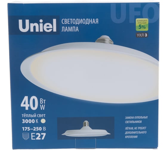 Светодиодная лампа Uniel Форма UFO, матовая LED-U220-40W/3000K/E27/FR PLU01WH UL-00004573