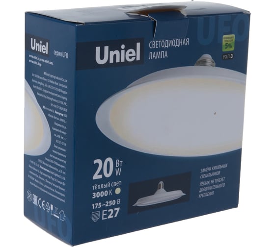 Светодиодная лампа Uniel PLU01WH Форма UFO, матовая LED-U165-20W/3000K/E27/FR UL-00004570