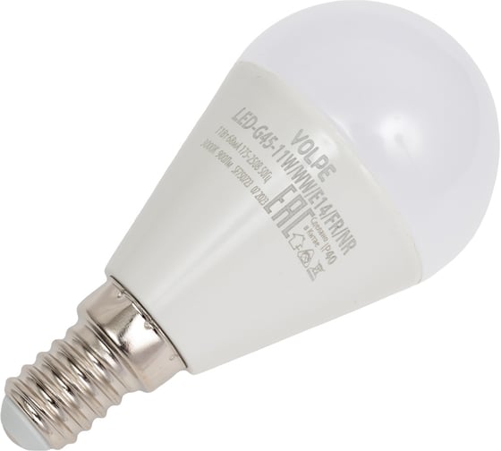 Светодиодная лампа Volpe. Форма шар, матовая. Серия Norma LED-G45-11W/WW/E14/FR/NR UL-00003832