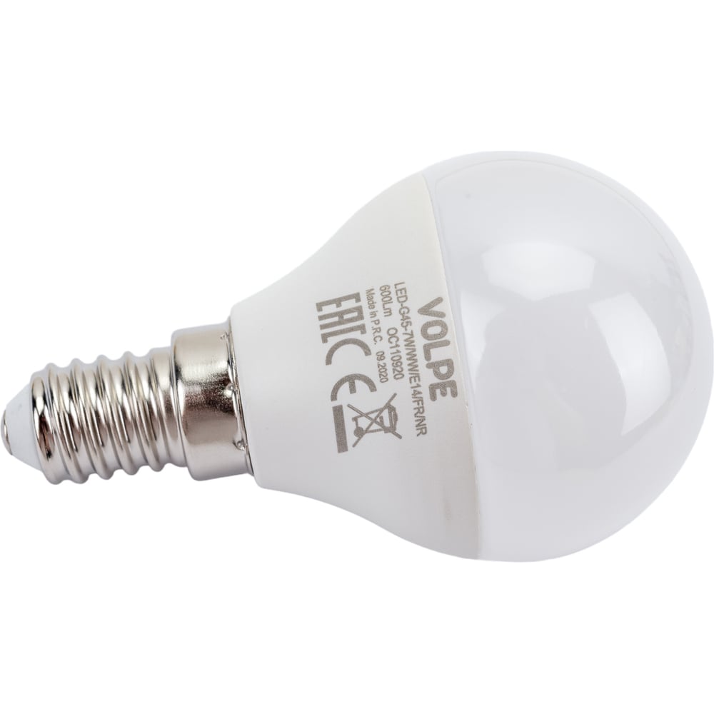 СветодиоднаялампаVolpe.Формашар,матовая.СерияNormaLED-G45-7W/WW/E14/FR/NRUL-00003820