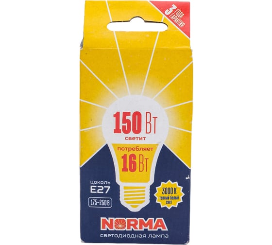Светодиодная лампа Volpe. Форма A, матовая. Серия Norma LED-A60-16W/WW/E27/FR/NR UL-00004027