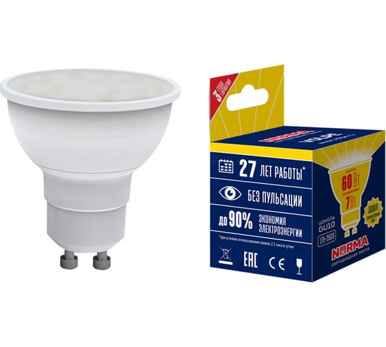 Светодиодная лампа Volpe. Форма JCDR, матовая. Серия Norma LED-JCDR-7W/WW/GU10/NR UL-00003838