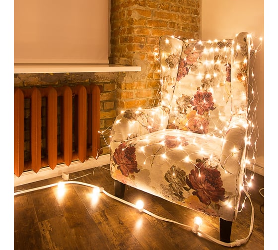 Светодиодная гирлянда NEON-NIGHT Сеть 2x1.5м 288 LED на черн каучуковом проводе тёплый-белый 217-116