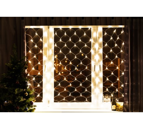 Светодиодная гирлянда NEON-NIGHT Сеть 8 реж 2х1.5м 288 LED на прозр проводе тёплый-белый 215-046
