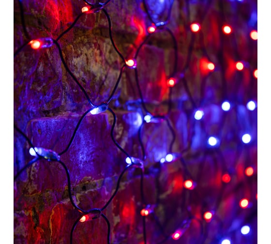 Светодиодная гирлянда NEON-NIGHT Сеть 8 реж 2х1.5м 288 LED на черном проводе красный и синий 215-023