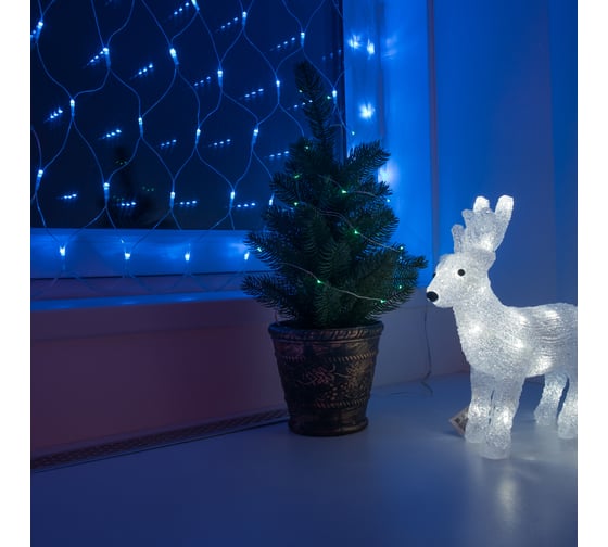 Светодиодная гирлянда NEON-NIGHT Сеть 8 режимов 1.8х1.5м 180 LED на прозрачном проводе синий 215-133