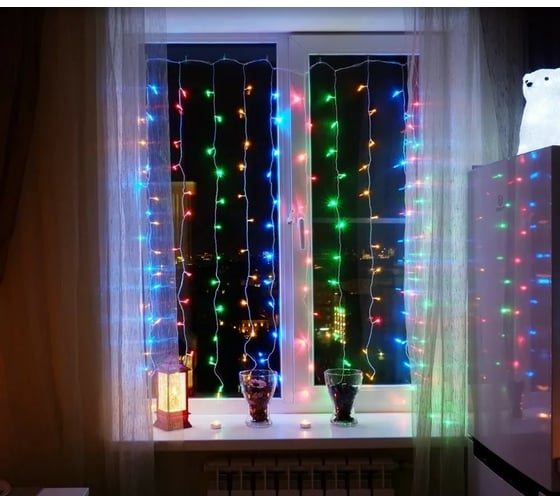Светодиодная гирлянда NEON-NIGHT Дождь 8 режимов 2х3м 240 LED прозрачный провод мультиколор 235-069