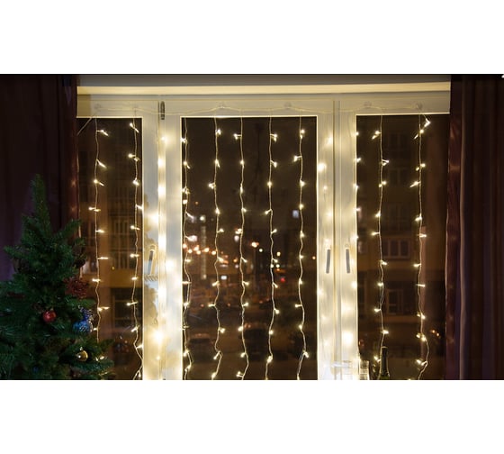 Светодиодная гирлянда NEON-NIGHT Дождь 8 режимов 2х3м 240 LED прозрачный провод тёплый-белый 235-066
