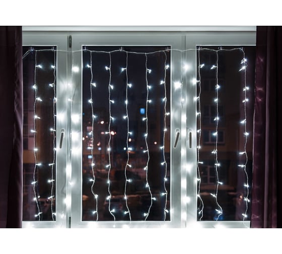 Светодиодная гирлянда NEON-NIGHT Дождь 8 режимов 2х3м 240 LED, прозрачный провод, белый 235-065