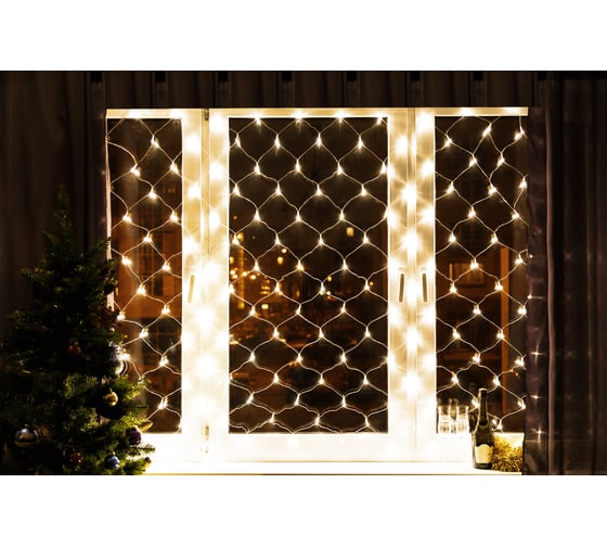 Светодиодная гирлянда NEON-NIGHT Сеть 8режимов 1.8х1.5м 180 LED на проз проводе тёплый-белый 215-136