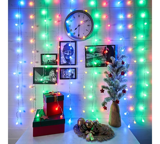 Светодиодная гирлянда NEON-NIGHT Дождь с насадками 8 режимов 1.5х1.5 м 144LED мультиколор 235-049