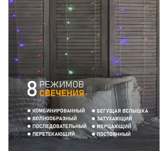 Светодиодная гирлянда NEON-NIGHT Дождь с насадками 8 режимов 1.5х1.5 м 144LED мультиколор 235-049