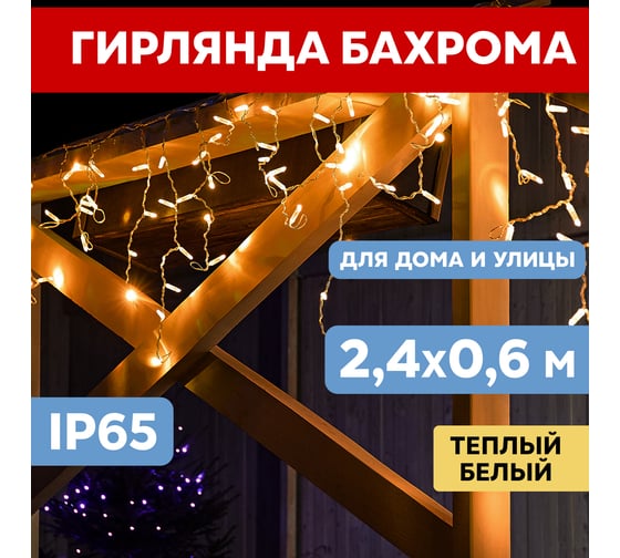 Светодиодная гирлянда NEON-NIGHT Бахрома постоянное свечение 2.4х0.6м 88 LED белый 255-039