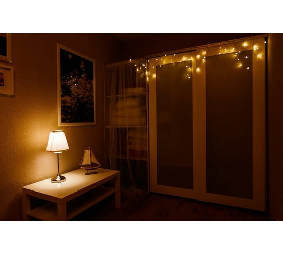 Светодиодная гирлянда NEON-NIGHT Бахрома с эффектом мерцания 4.8х0.6м 176 LED тёплый-белый 255-166