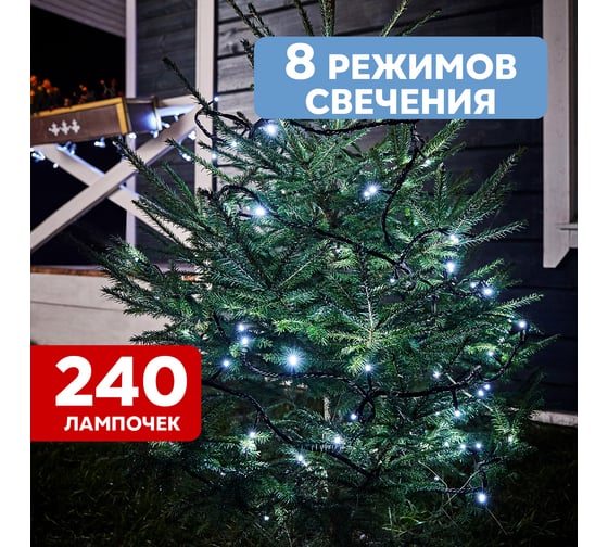 Светодиодная гирлянда NEON-NIGHT Твинкл-Лайт 8 режимов, 20м, 240 LED, черный каучуковый провод, белый 303-325