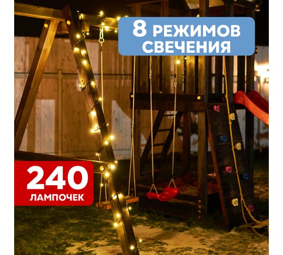 Гирлянда Нить, Neon-Night управляемая, 20м, 240 LED тёплый белый, черный каучук, IP67 303-326