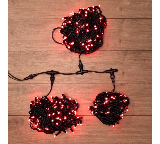 Гирлянда Клип лайт Neon-Night 24В, 3 нити по 20м, 399 LED красный, свечение с динамикой 323-302