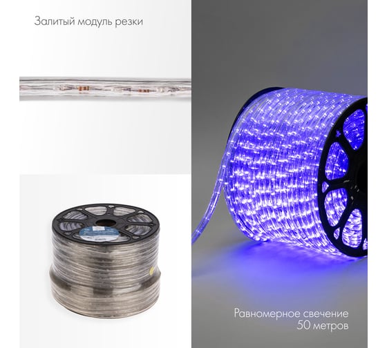 Гибкий шнур Neon-Night Дюралайт, 24 LED/м, синий, свечение с динамикой, бухта 100м 121-323-4