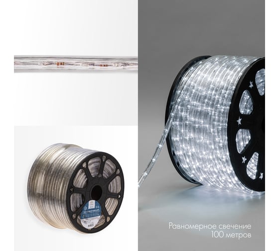 Гибкий шнур Neon-Night Дюралайт, 24 LED/м, белый, свечение с динамикой, бухта 100м 121-325-4