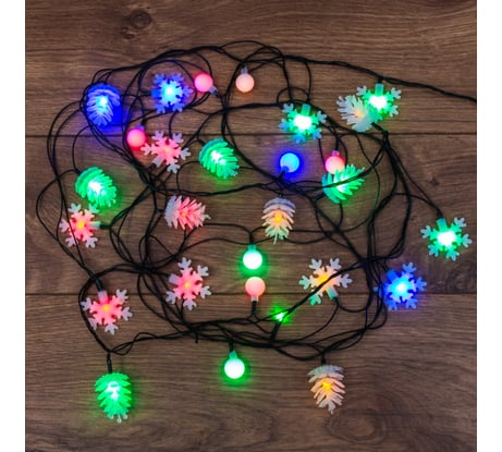 Светодиодная гирлянда NEON-NIGHT Шарики, Снежинки, Елочки 8 режимов 4.4м 30LED  мультиколор 303-064