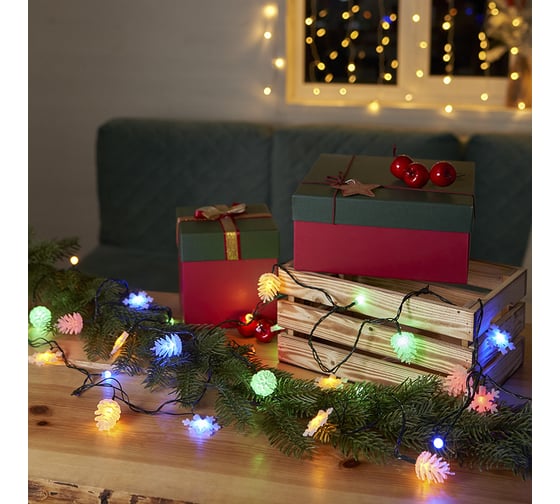 Светодиодная гирлянда NEON-NIGHT Шарики, Снежинки, Елочки 8 режимов 4.4м 30LED  мультиколор 303-064