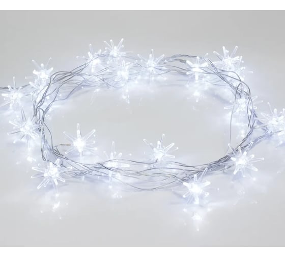 Светодиодная гирлянда NEON-NIGHT Снежинки 8 режимов 2.8м 20 LED, прозрачный провод, белый 303-036