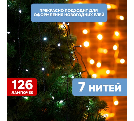 Елочная гирлянда с кольцом NEON-NIGHT 8 режимов, 7 нитей по 1,8 метра, белый 235-085