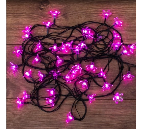 Светодиодная гирлянда NEON-NIGHT Цветы Сакуры 8 режимов, 7м, 50 LED, тёмно-зелёный провод, розовый 303-038 1